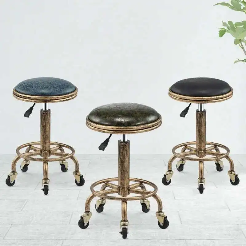Nordic Retro Barber Chairs Hair Salon Beauty Salon Chair with Wheels Modern Salon Furniture Creative Bar Stool Home Makeup Chair