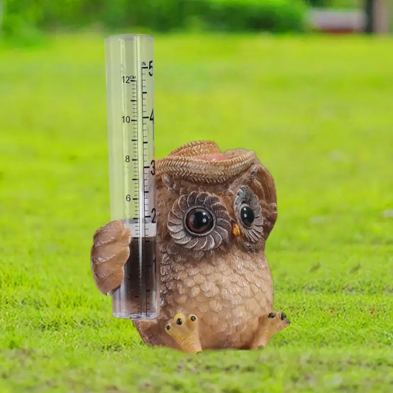 Owl Rain Gauge Resin Rain Gauge Owl Rain Gauge With Tube Decorative Cute Animal Garden Statue Sprinkler Gauge For Garden Supply