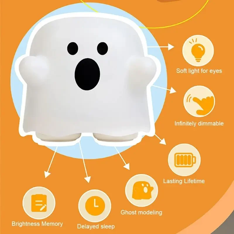 Imagem -02 - Boo Ghost Silicone Lamp For Children Bedroom Night Lights Cute Sensor Dimmable Lamp Child Holiday Gift