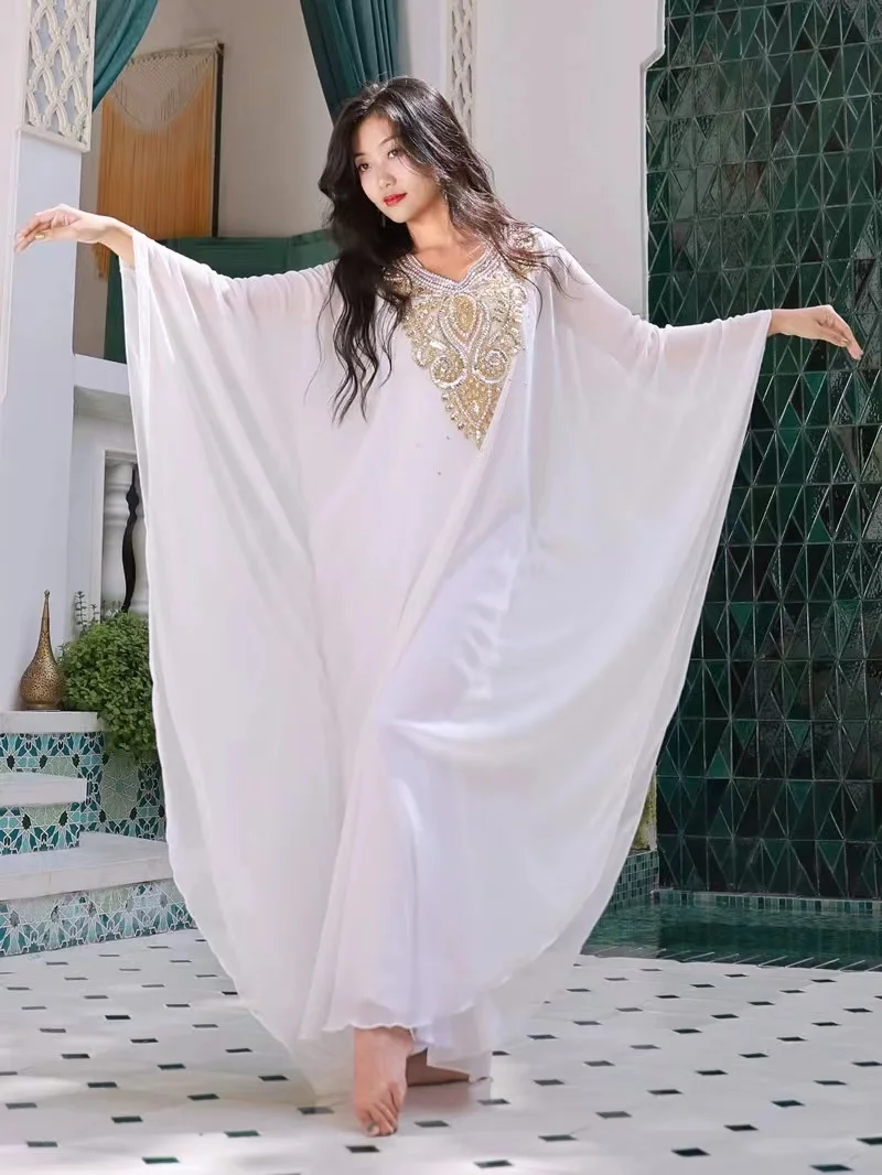 Traje de dança do ventre para mulheres, robe longo, perfuração, balanço oriental, saia tribal Khaleegy, desgaste do palco, vestido de dança do