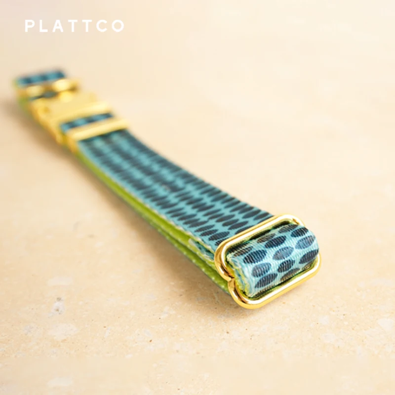 PLATTCO unique design dog collar print GREEN INK pattern and high-quality gold buckle size 5 PDC320YG