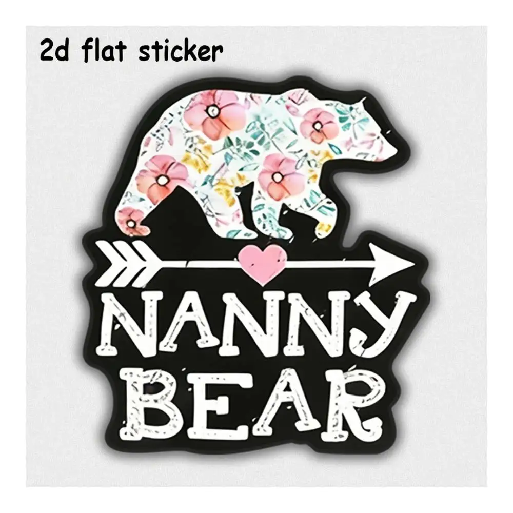 Nanny Bear Floral Design Waterproof Vinyl Decal For Car Motorcycle Laptop Water Bottle Smooth Surfaces