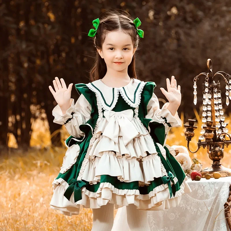 2025 bebê menina lolita vestidos de princesa crianças roupas de veludo vestido de baile da criança meninas vestido de natal infantil brithday vestidos