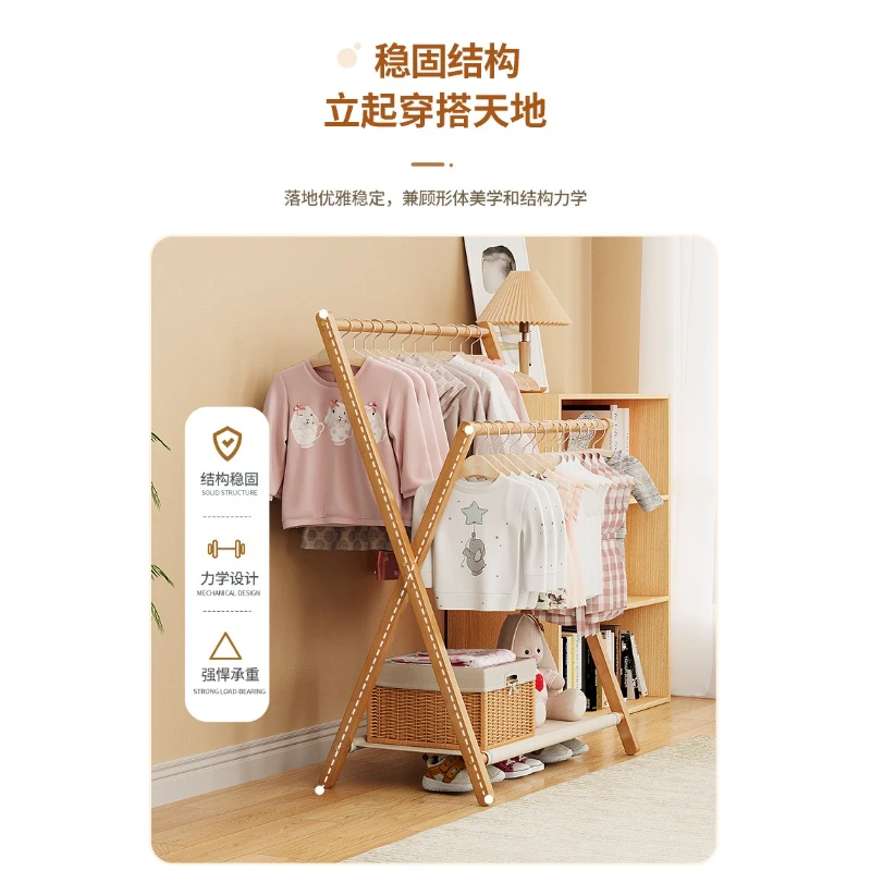 New Folding Clothes Rack Bedroom Bedside Double Pole Drying Household Space Saving Simple Clothes Sorting and Storage Coat Racks