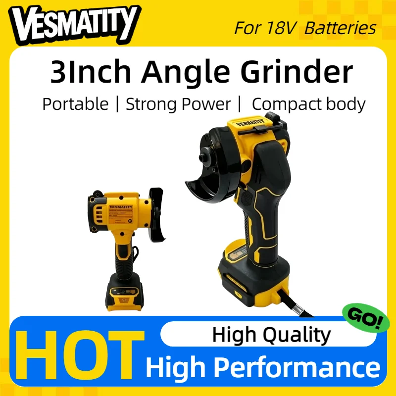 Cordless 3 Inch Mini Angle Grinder Polishing Cutting Grinding Machine Electric Power Tool Compatible with 18V Battery