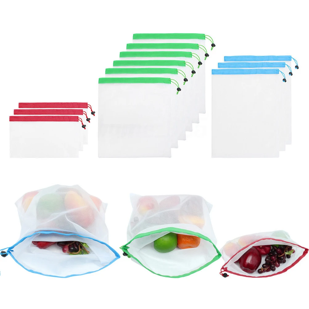 

5Pcs 8 Inches Reusable Mesh Produce Bags Washable Eco Friendly Bags for Grocery Shopping Storage Fruit Vegetable Toys (Red)