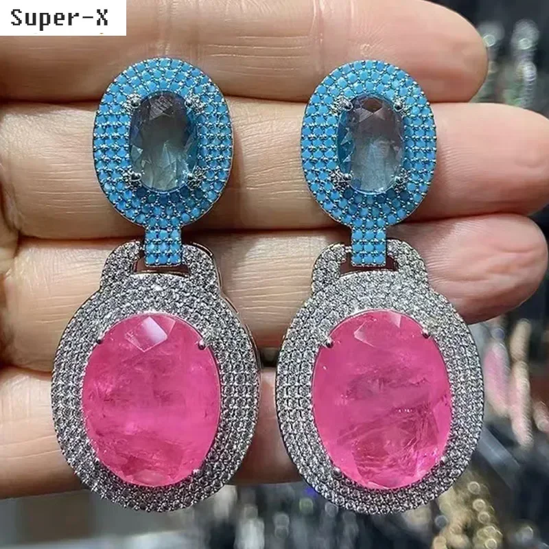 Pink Green white Earrings for Women Luxury Jewelry blue orange white zircon big round block drop earrings unique design