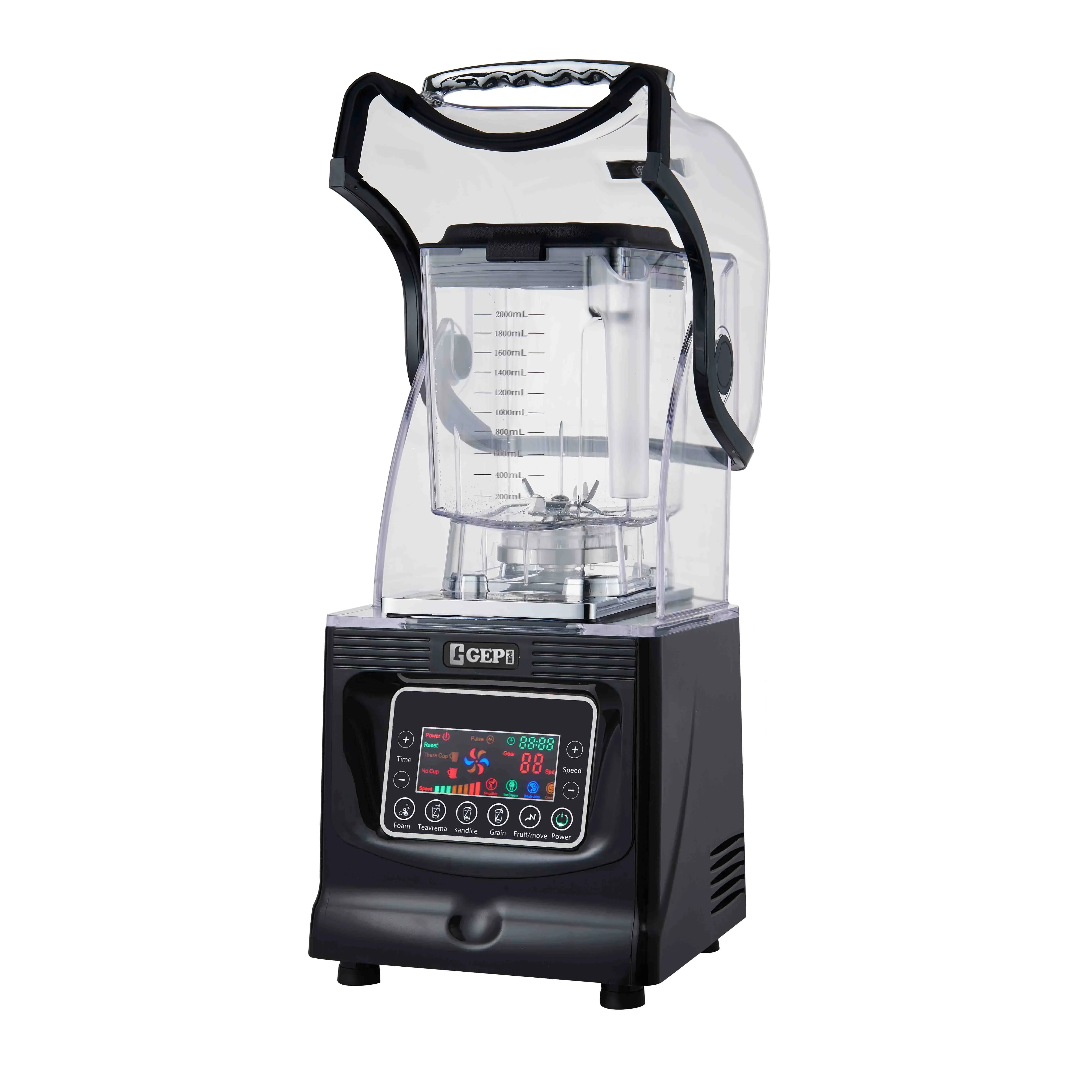 Low Noise Heavy Duty Commercial Blender With Soundproof Cover Bubble Tea Ice Crushing Frozen Fruit Blender