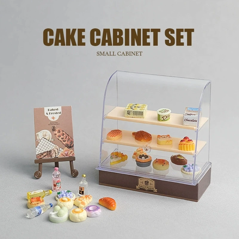 ตุ๊กตาจิ๋วเค้กของเล่นสําหรับบทบาทเด็กเล่น Sweet Treats ตู้ DIY Miniature ชุดอุปกรณ์ครัว