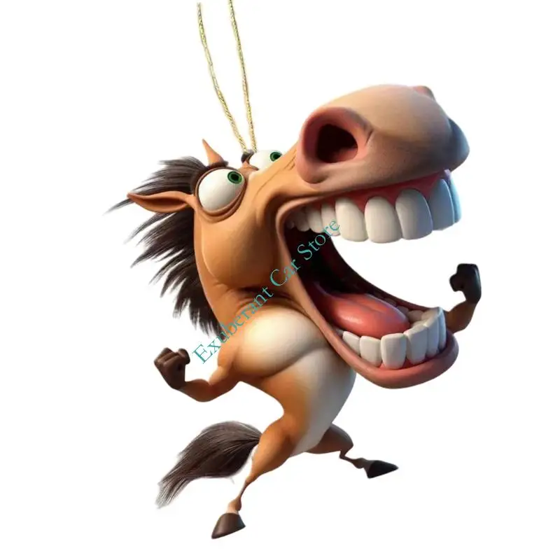 H3CE 2D Acrylic Decoration Cartoon Pattern Large Mouth Horse Pendant Christmas Gifts
