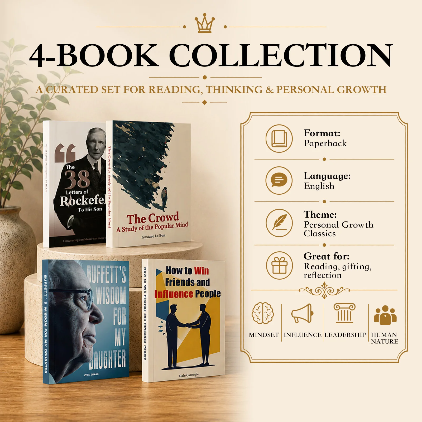 4-Book Self-Improvement & Wealth Mindset Reading Set, Communication, Psychology, Wealth Wisdom & Success Thinking, Paperback