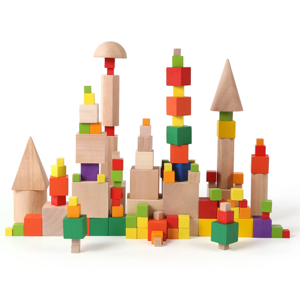

100 PCS Colored Wood Blocks DIY Cube Small Bamboo Wooden Craft Pupils