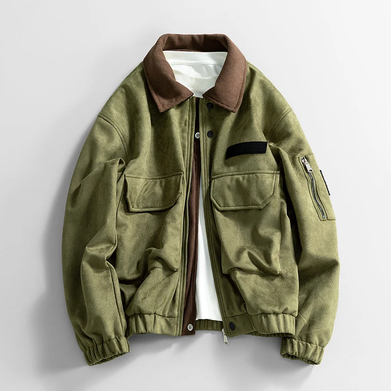 

Весенне-осенняя новая модная трендовая рабочая куртка в американском ретро-стиле из оленьей кожи и вельвета, мужская повседневная свободная спортивная куртка большого размера