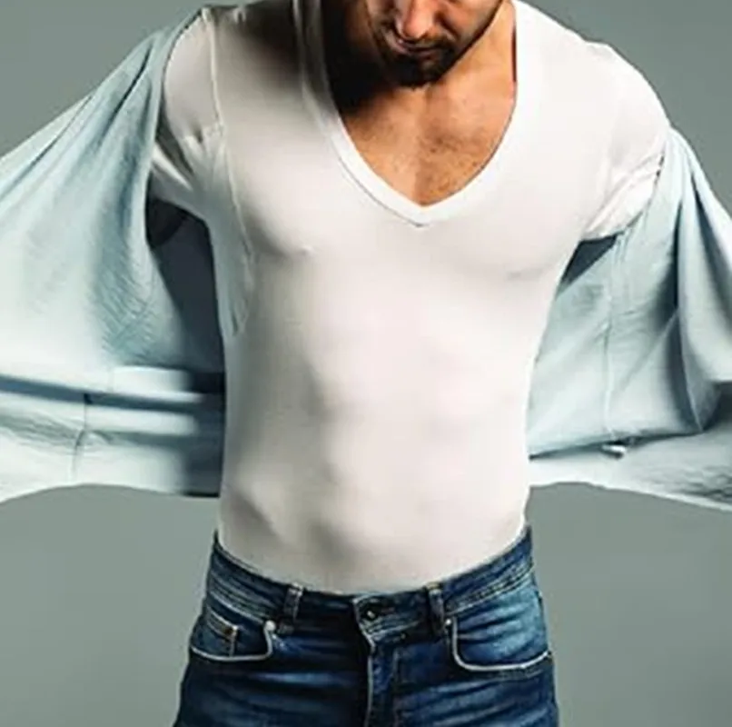 Men Deeper V neck FIGHTS ODOR ARMPIT SWEAT PROOF sweat proof undershirt lightweight t-shirt logo PREMIUM ANTI ODOR