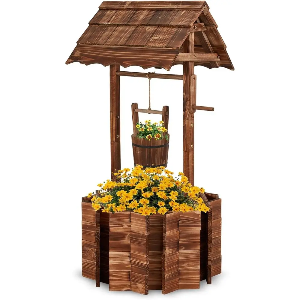 

Деревянный кашпо-колодец в деревенском стиле, большой декор для сада с усиленной стойкой и подвесным ведром