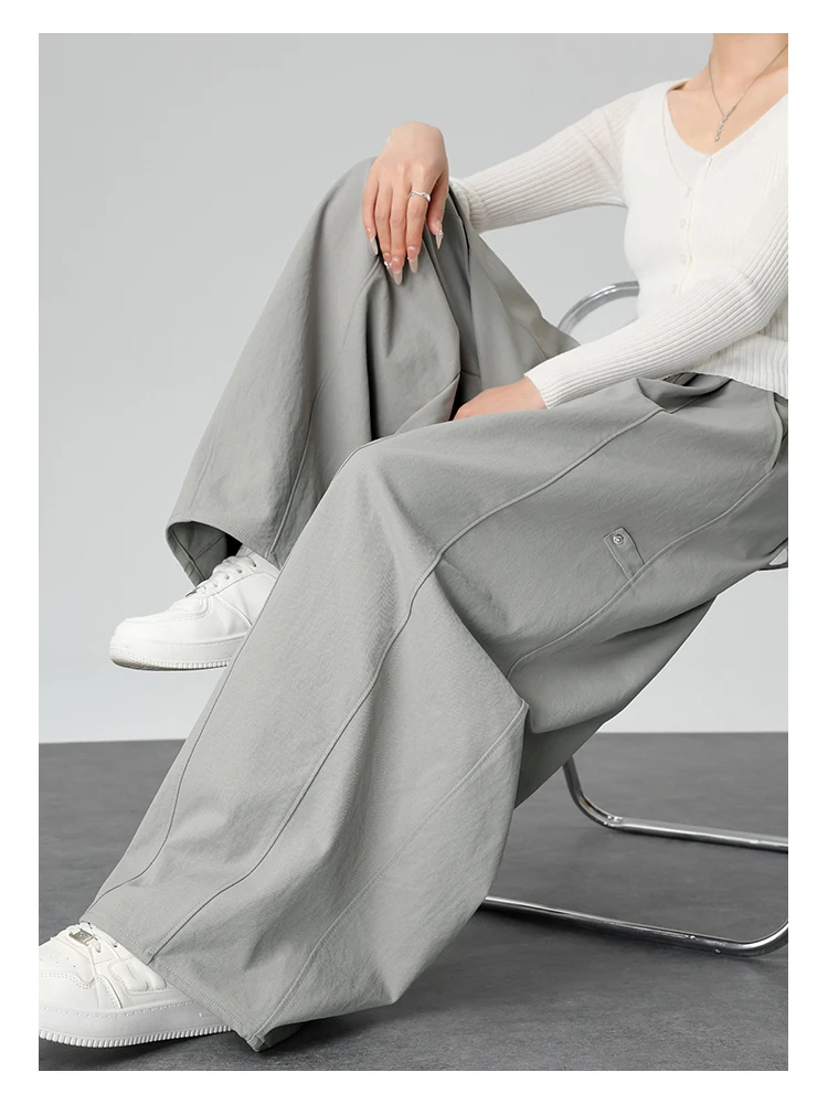 Harajuku Einfarbige Damen-Weitbein-Hose mit Hoher Taille, Übergroße Drapierte Jogginghose mit Elastischem Bund und Taschen für Herbst und Winter – Detail 17