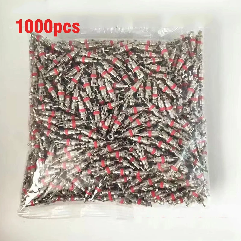 1000Pcs Metal Silver Tone Red Car Truck Tire Tyre Valve Stem Core Replacement Part Zinc Plated Surface