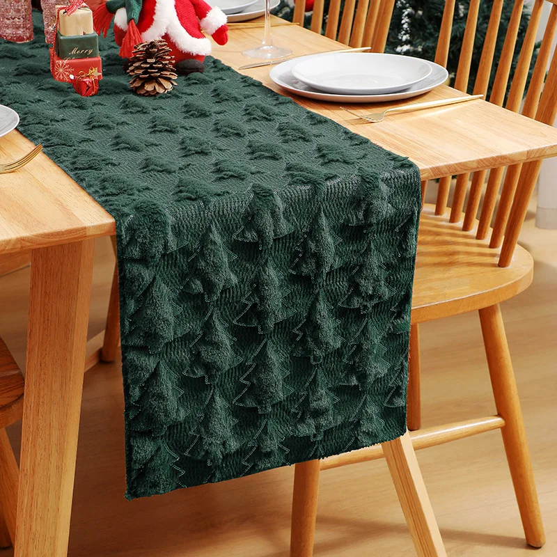 3D Green Christmas Tree Table Runner,Thickened Sequin Christmas Event Party Decor Holiday Dining Table  Home Decor Red White