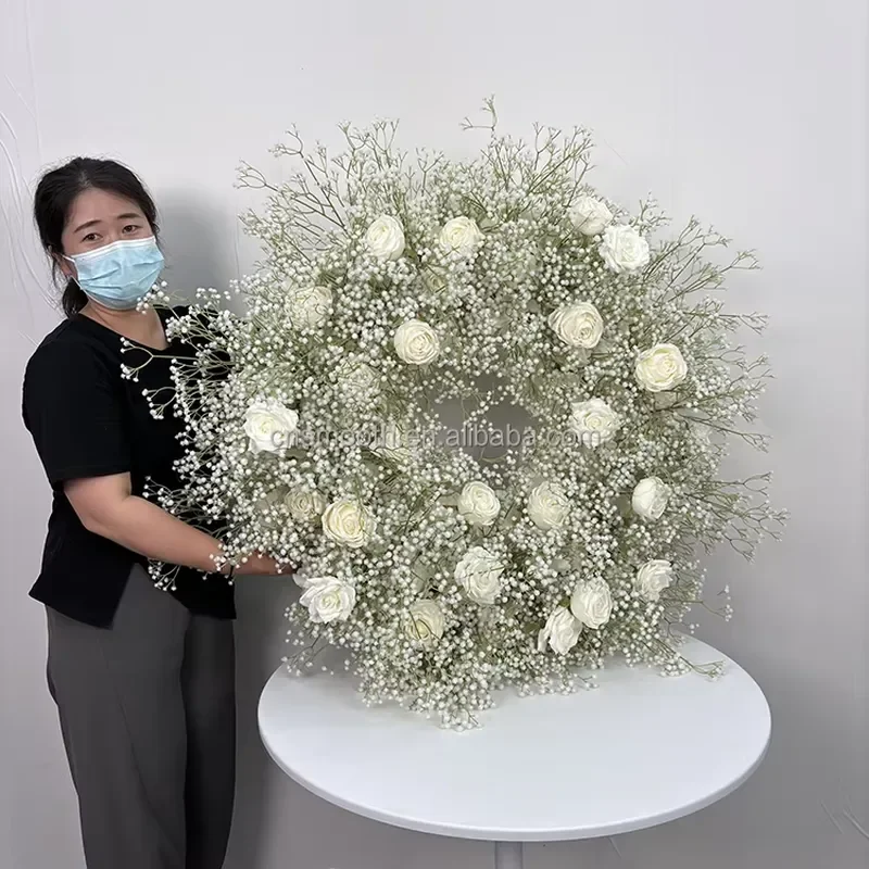 New Design Artificial Flower Garland Christmas Wreath Spring Baby Breath Wreath Flower Ring Home Door Decoration