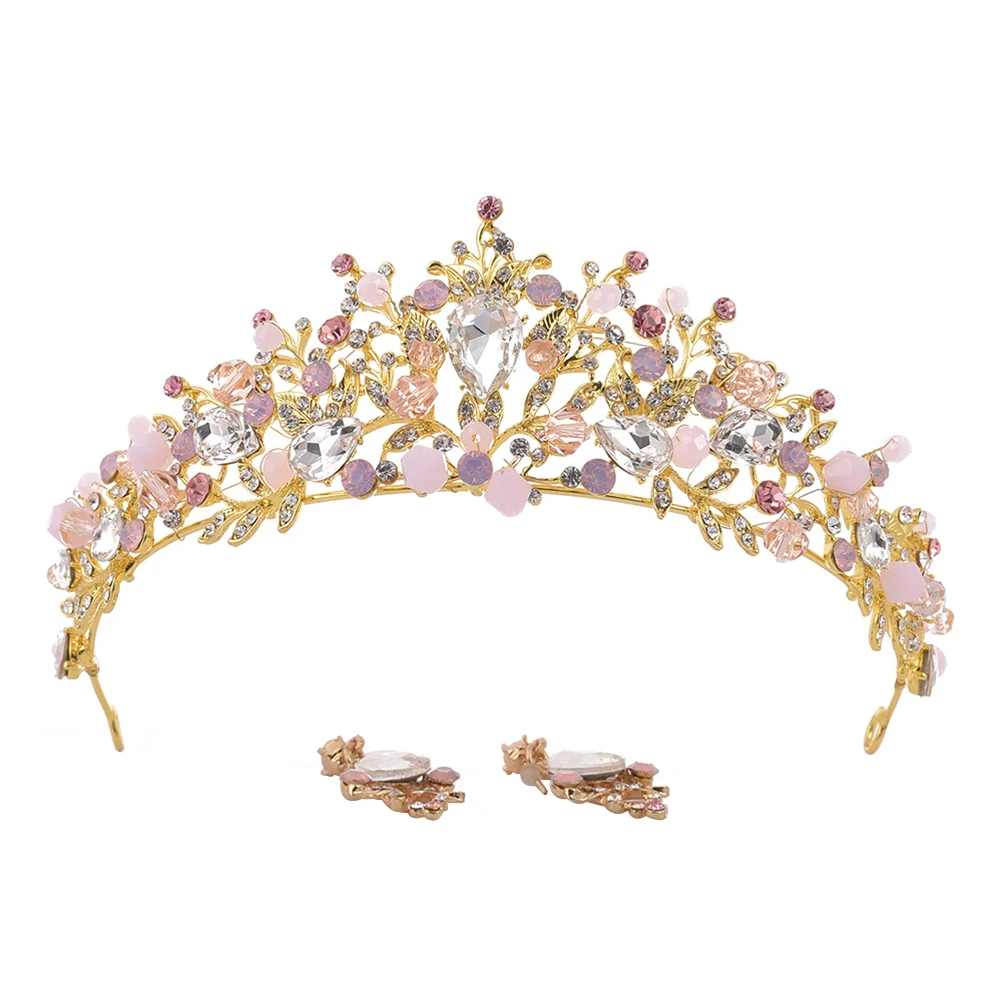 

Crystal Crown Set Rhinestone Jewelry Wedding Earrings Bridal Headdress Baroque Crown Hair Accessories Prom Party Elegant Design