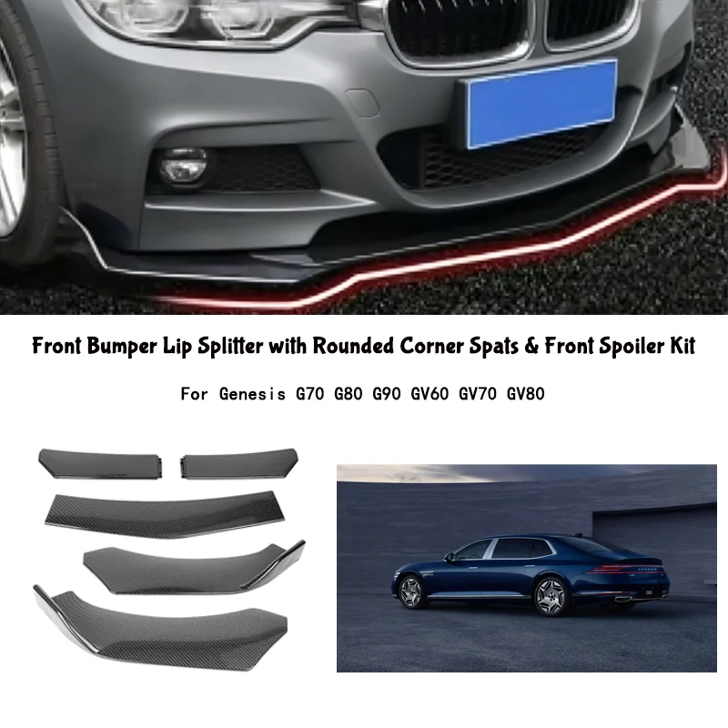 5-Segment Adjustable Front Bumper Lip Splitter Body Kit For Genesis G70 G80 G90 GV60 GV70 GV80