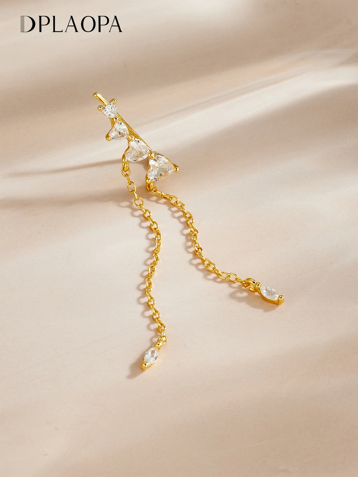 DPLAOPA 925 Sterling Silver MarquIse Heart Zircon CZ Two Chain Long Drop Dangle Earring 2026 Luxury Wedding Jewelry for Women