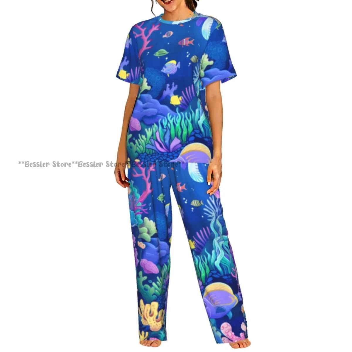 Women's Underwater Corals Tropical Fish short sleeve trousers casual pajamas set