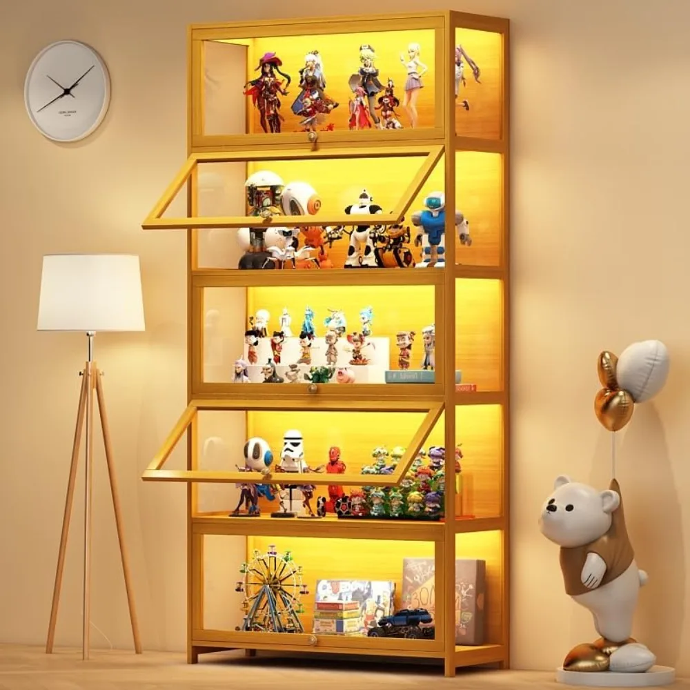 Vitrina con puertas acrílicas, vitrina Curio de 5 niveles para figuras, estantes organizadores de juguetes coleccionables y estante de exhibición, niños