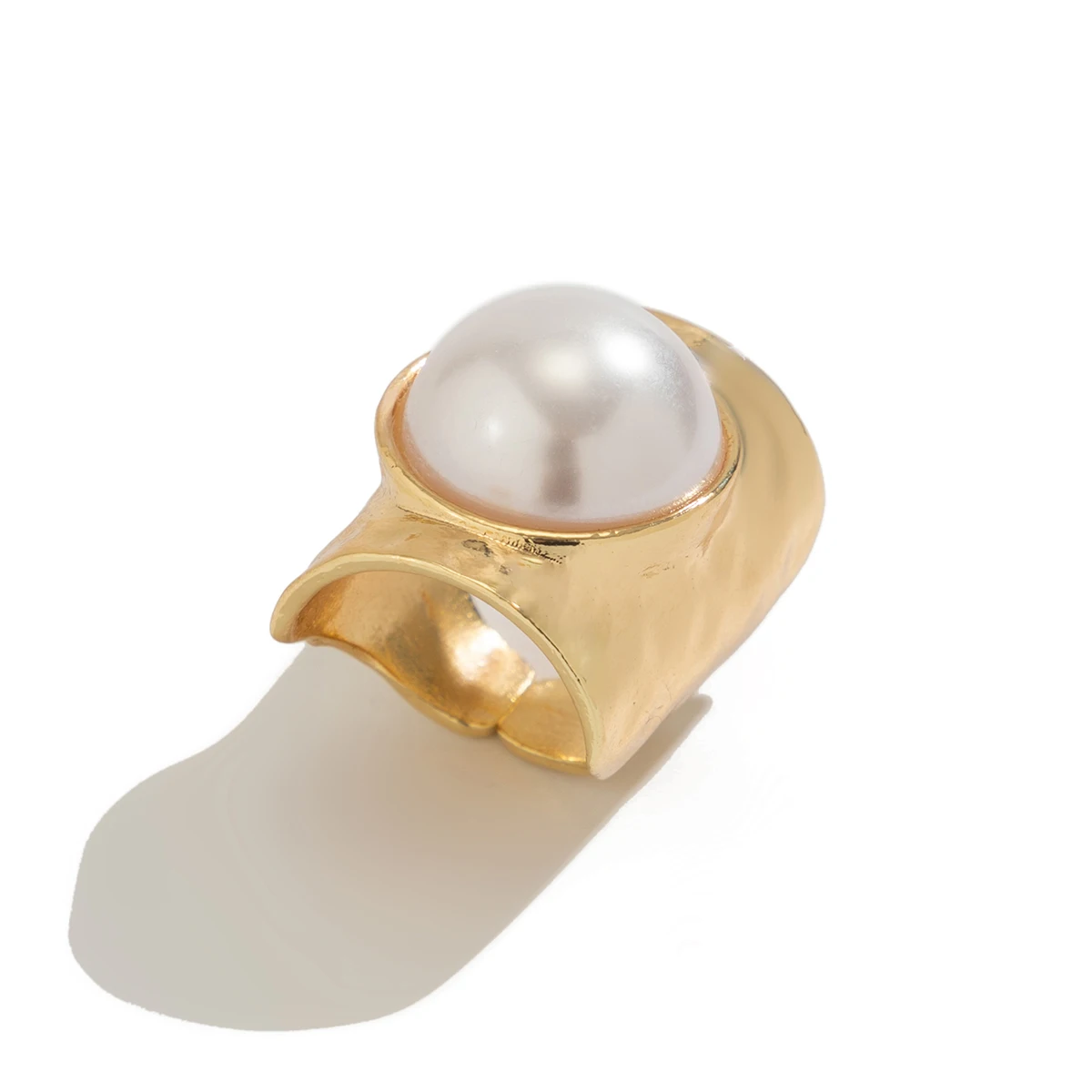 Ingemark Punk Exaggerated Irregular Metal Wide Open Adjustable Rings for Women Imitation Pearl Geometric Finger Ring Men Jewelry