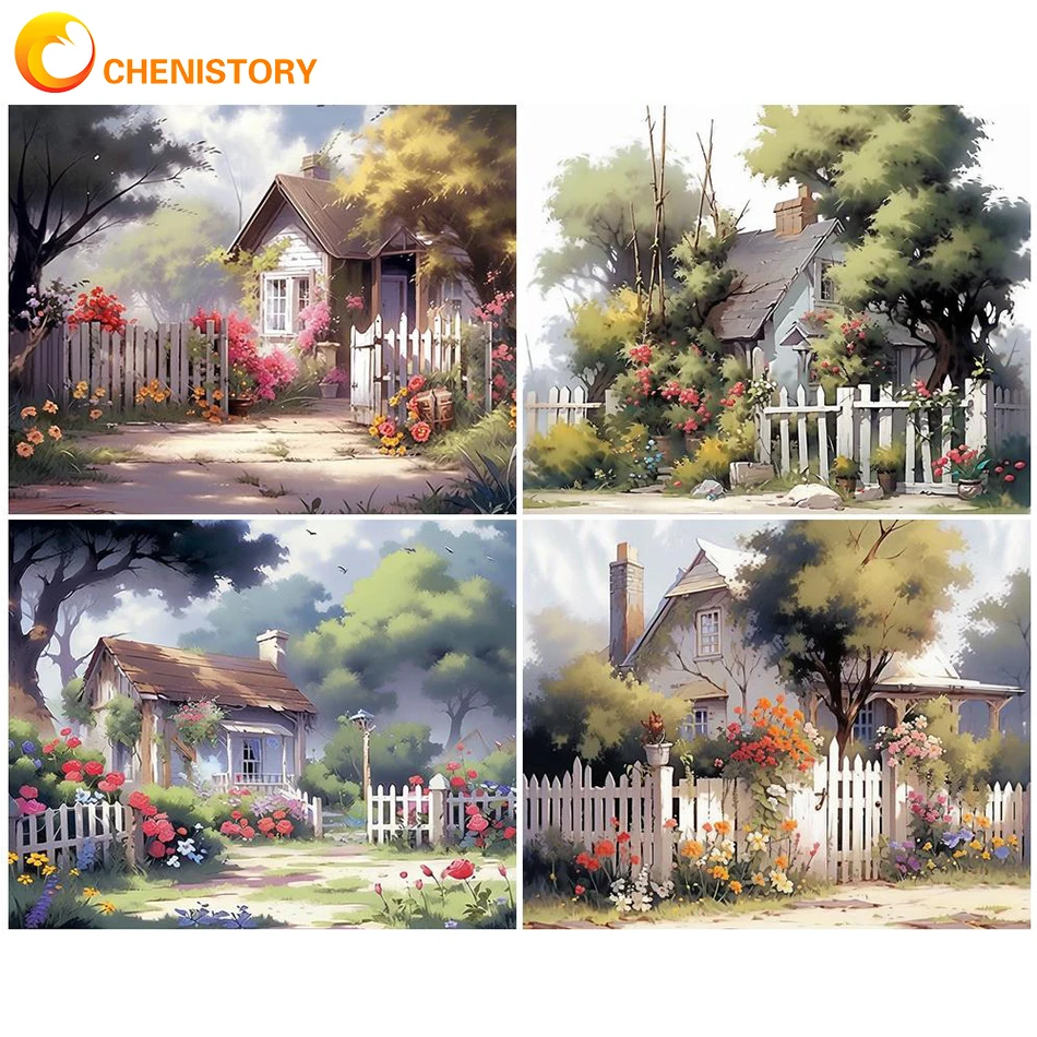 

CHENISTORY Paintings By Numbers On Canvas House Handmade Acrylic Paints For Drawing Adults DIY Kits Picture For Home Decoration