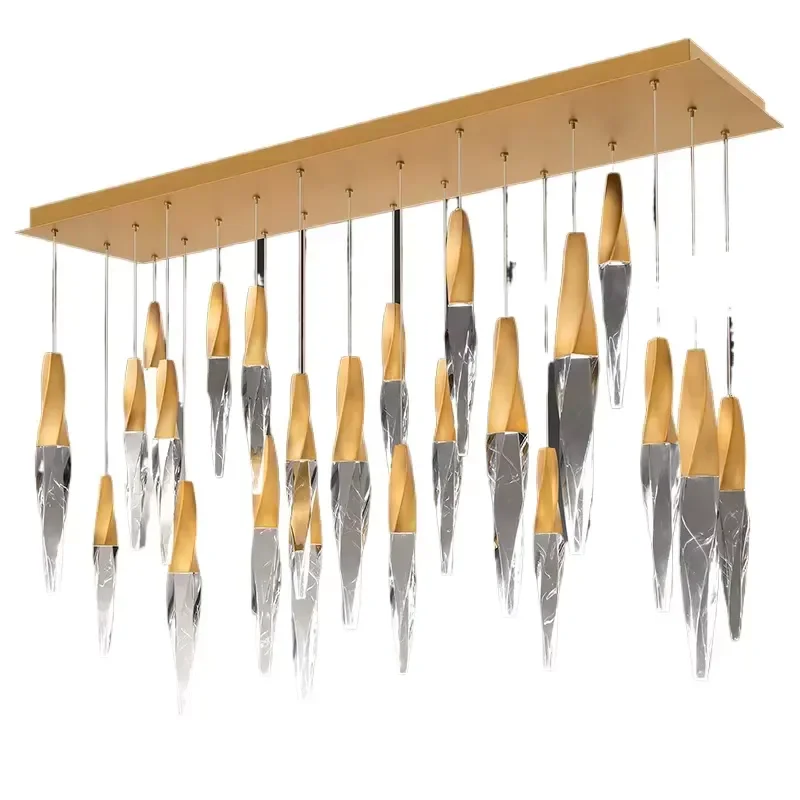 Modern Custom Simple LED Water Drop Crystal Light Pendant Hanging Chandelier for Villa Staircase Living Room Decorative