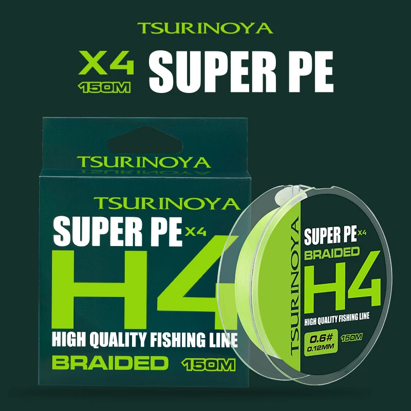 Ligne de pêche multifilament PE TSURINOYA Long Casting Smooth 4 Weaves 150m H4 4lb 6lb 8lb 0.08/0.10/0.12mm pour la pêche à la finesse, à la truite et aux ajing légers