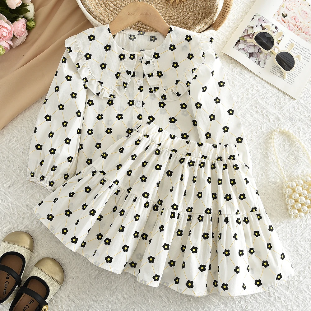 Frühling/Sommer Koreanische Version Kariertes Bedrucktes Kinderoutfit Mädchen Baumwollkleidung Herbst Langarm-Shirt Top+Kurzer Rock – Detail 20