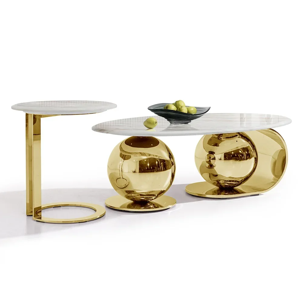 Marble light luxury coffee table, modern simple household small apartment, new oval tea table