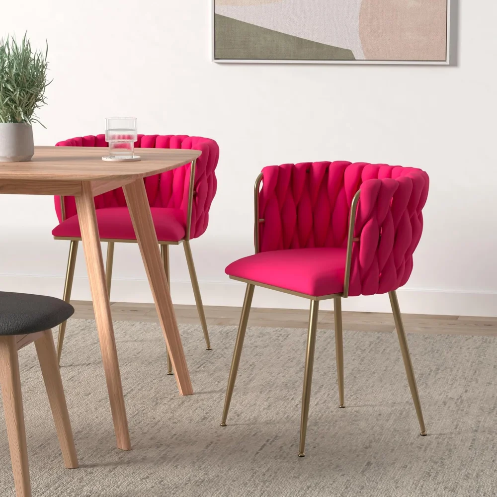 

Modern Velvet Dining Chairs Set of 2 Hand Weaving Accent Chairs Living Room Chairs Upholstered Side Chair