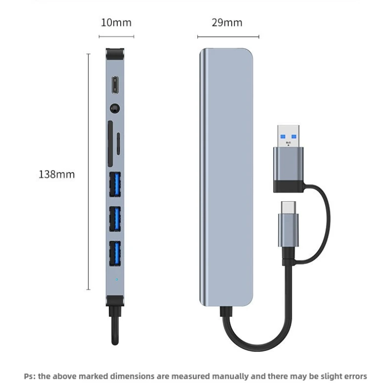 8 في 1 USB نوع C HUB محطة إرساء مع 3.5 مللي متر الصوت مهايئ الرافعة مايكرو SD TF قارئ بطاقات أجهزة الكمبيوتر المحمولة اللوحي الهاتف القرص محول #6