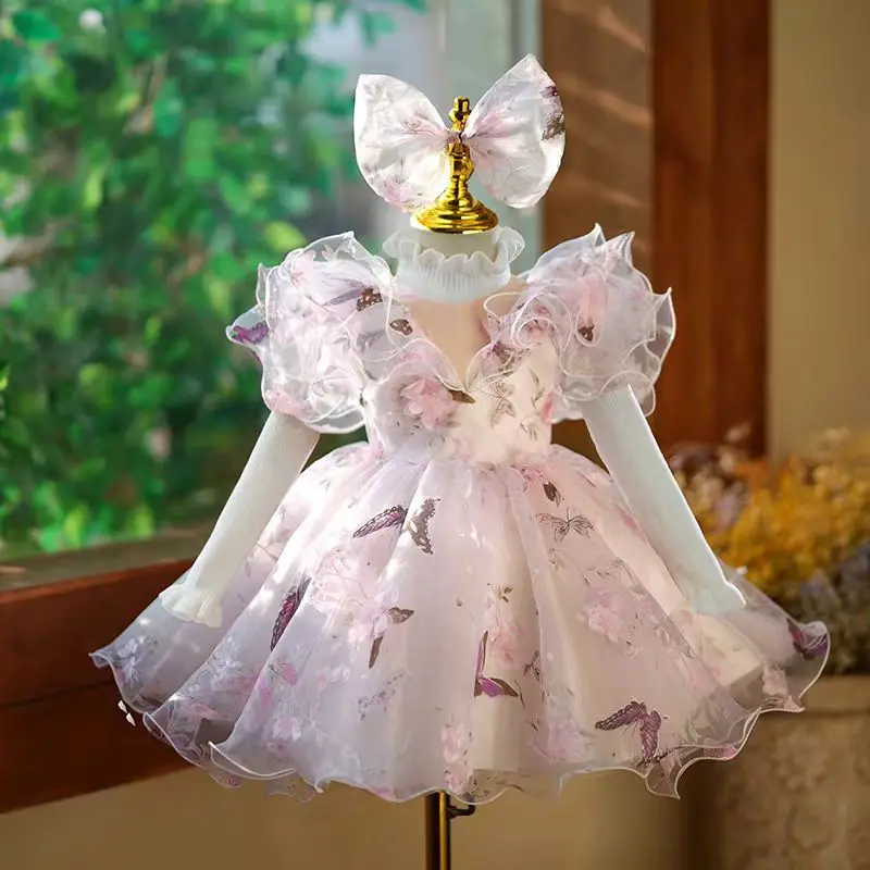 Jill Wish elegante vestido árabe rosa para niña con lazo de lentejuelas bebé niños princesa cumpleaños boda fiesta niños vestido de vacaciones 2025 J218