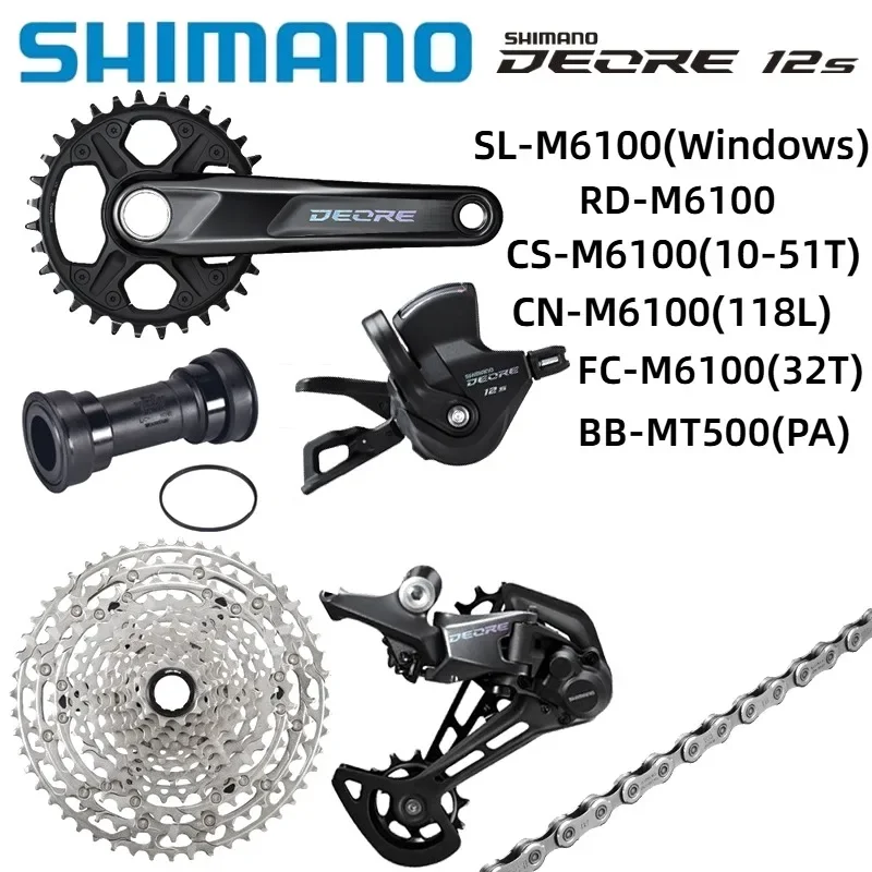 SHIMANO DEORE M6100 12speed Groupset with Shifter Rear Chain FC-M6100 Crankset Bottom BB-MT501 MT500 Bracket 11-51T Cassette