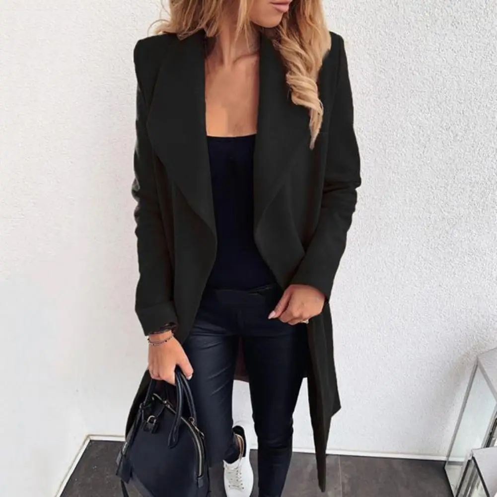 

Women's Woolen Cardigan Coat Autumn Winter Solid Color Long Sleeve Lapel Warm Midi Trench Coat Single-Breasted Women's Jacket