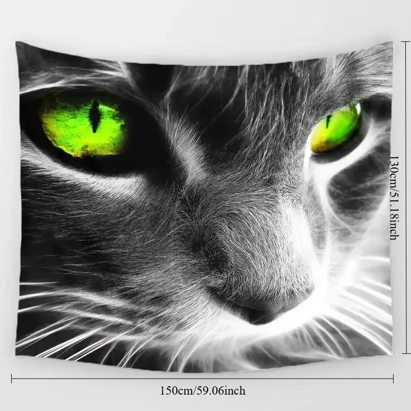 1pc,150cmx130cm Green Eyed Kitty Printed Tapestry Wall Hanging Tapestry Tablecloth Dustproof Cover