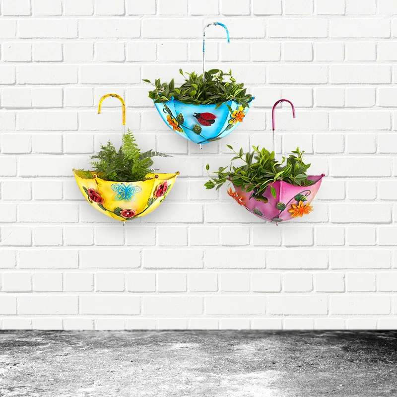 Umbrella-Shaped Plant Flower Stand Bird Feeder Wall Mounted Iron Flower Basket Gardening Garden Decoration Bird Water Feeder