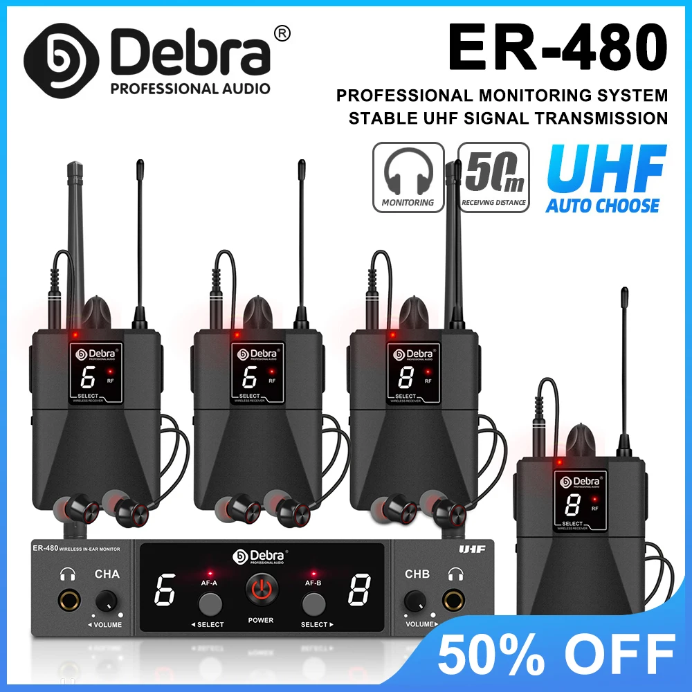 

Беспроводная система внутриканального монитора Debra ER-480, UHF, 16-диапазонная регулировка, дальность действия 50 м, для студии, сценических выступлений, церков
