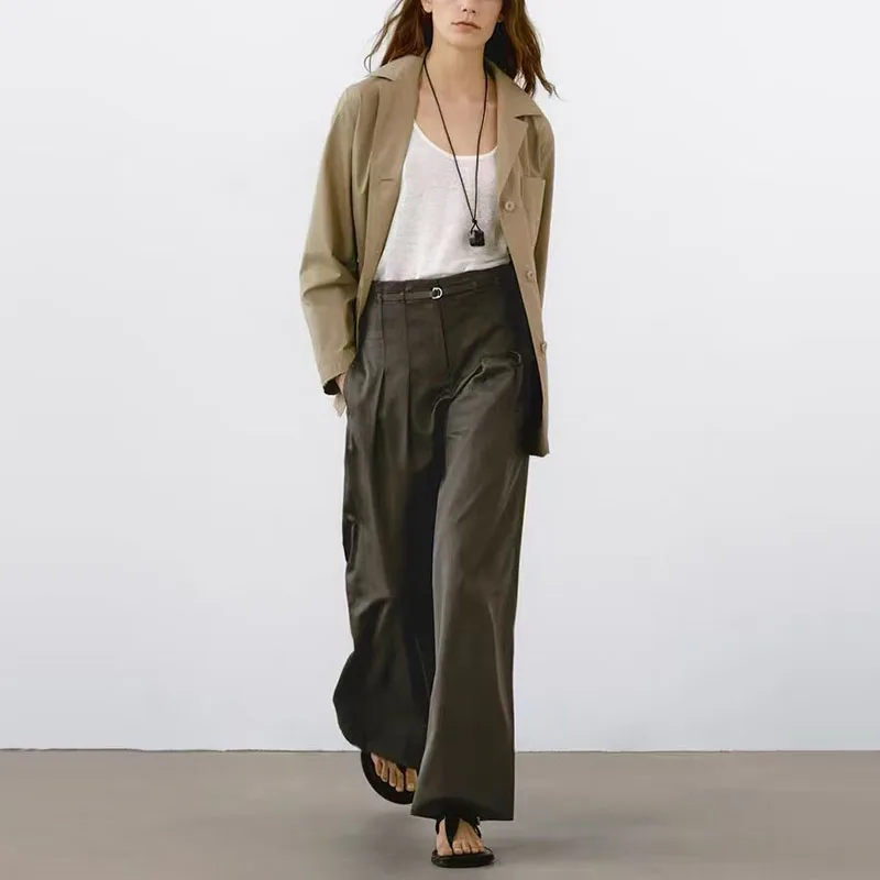 Spring 2025 Women's Loose Commuter Wide Leg Pants Comfortable Casual Trousers Polyester Fiber 00% Commute Sle Z Brand