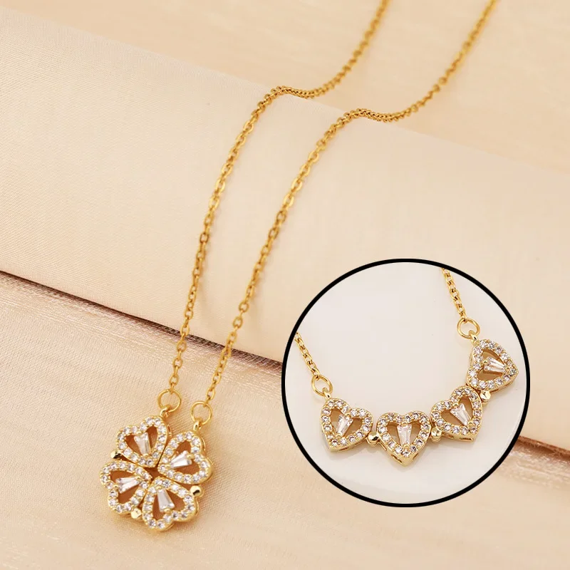 

A multi-purpose four-leaf clover necklace that never fades whether opened or closed, featuring a heart-shaped collarbone chain