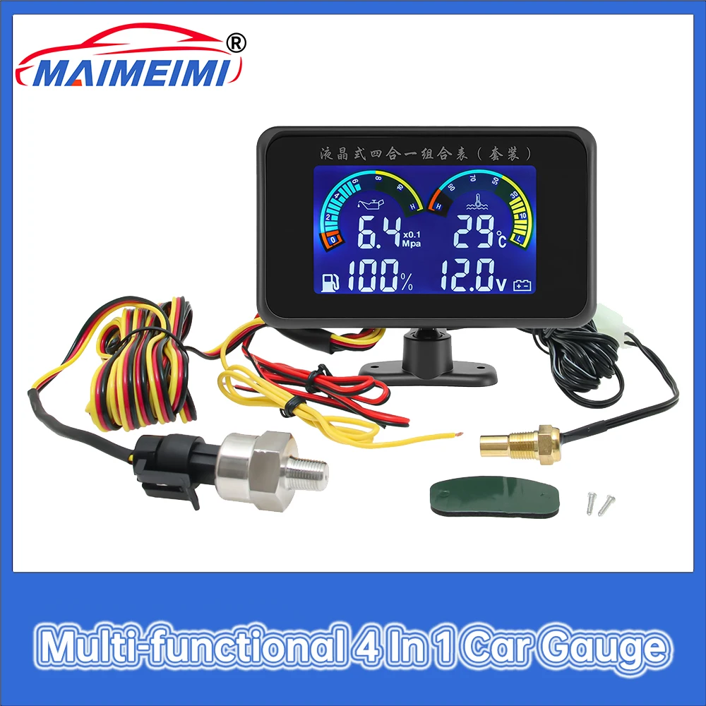 

Multi-functional 4 In 1 Car Gauge Oil Pressure+Water Temp+Fuel Level+Voltmeter With 10mm Oil Press Sensor For Car Truck 12V 24V