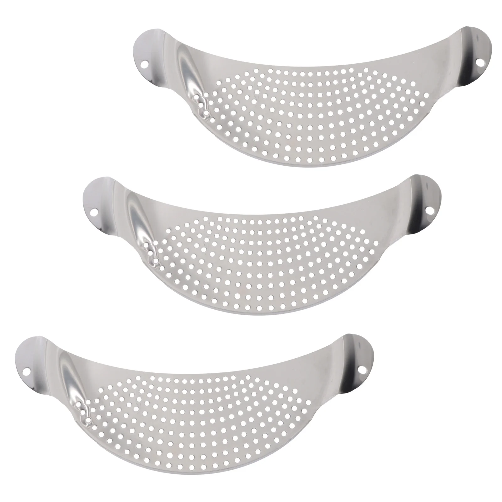 

3pcs Stainless Steel Pot Strainer Heavy Duty Drain Tool For Pasta Rice Silver Kitchen Filter Ladle Crescent Design