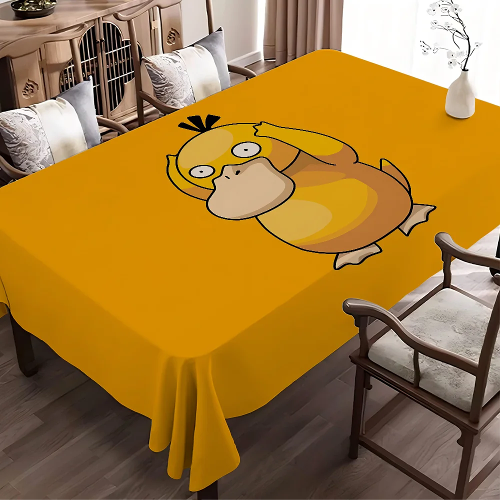 

P-pokemonS P-psyduck Водонепроницаемая и маслостойкая скатерть Прикроватная тумбочка Пылезащитная декоративная ткань Живая кофейная скатерть