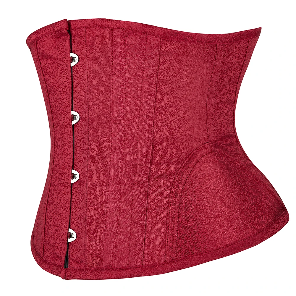 Underbust Corset Women 14 Steel Boned Waist Cincher with Curved Hem Red Corselet