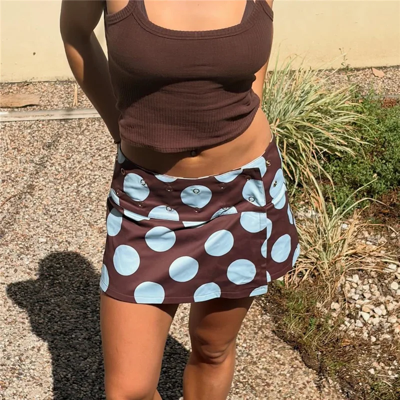 

Мини-юбка в стиле Y2K с пуговицами и принтом в горошек, двусторонняя, для женщин, летняя, для отпуска и вечеринок, в стиле преппи 2000-х годов