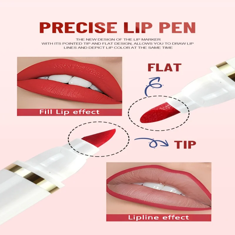 6 Kleuren Lip Tint Marker 2 In 1 Lip Liner En Stok Vloeibare Lippenstift Met Hoge Pigment Waterdichte Lichtgewicht Lipvlek Cosmetische